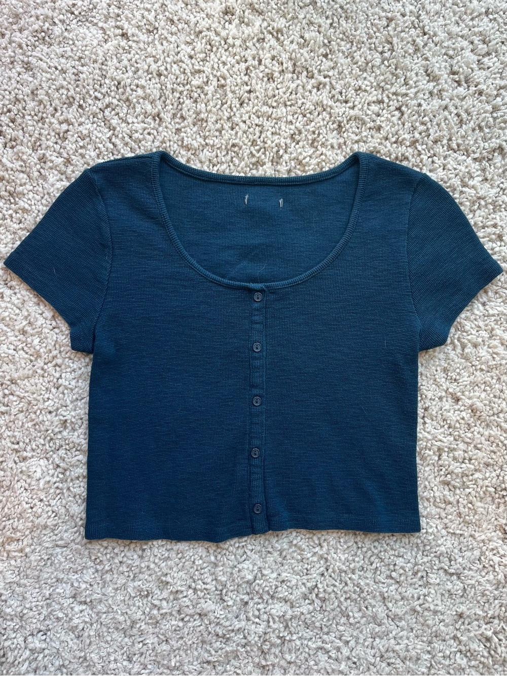 Wild Fable Deep Teal Short Sleeve Scoop Neck Button Crop Top